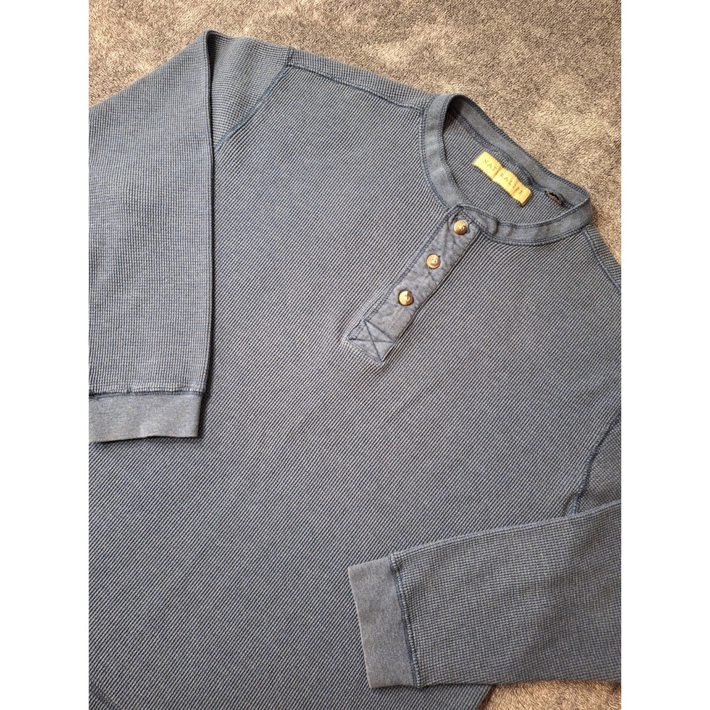 Natural Life Waffle‎ Knit Thermal Henley Shirt Mens M/L Blue Gorp Outdoor Hiking